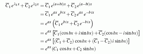 Zwei konjugiert komplexer Lösungen werden mit der Euler-Relation zu einem Paar reeller Partikulärlösungen umgeformt