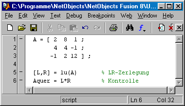 Matlab-Script für die LR-Zerlegung einer quadratischen Matrix