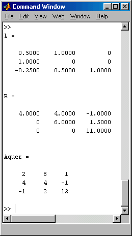 Ergebnis der Berechnung mit dem Matlab-Script für die LR-Zerlegung