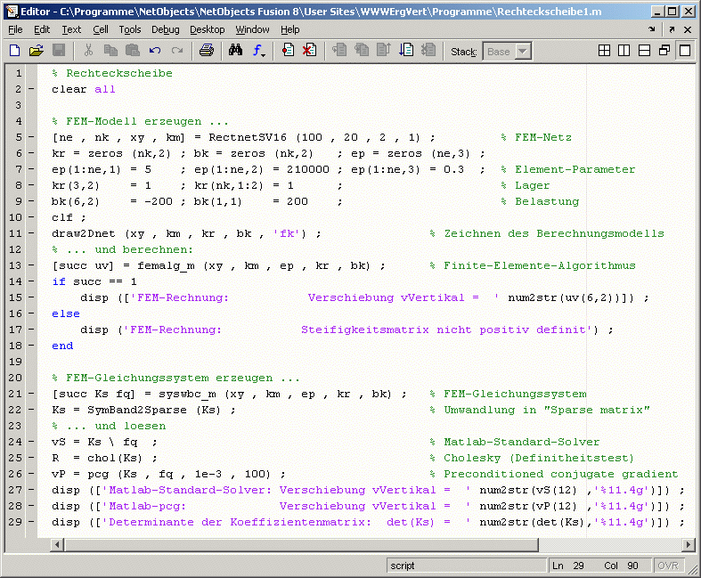 Matlab-Script Rechteckscheibe1