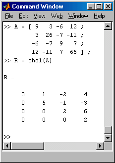 Script für die Cholesky-Zerlegung  einer symmetrischen Matrix mit  Matlab